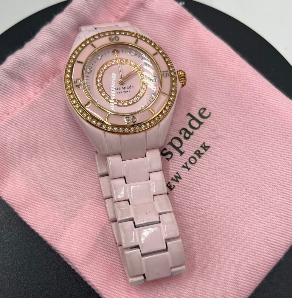 Kate Spade New York Pink Seaport Grand Crystal Enamel Bracelet Watch (38mm)